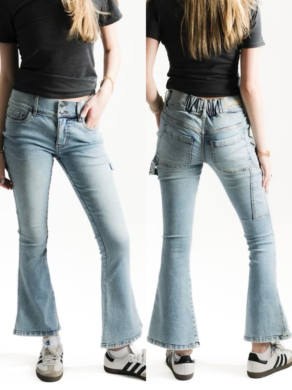 Love Trends Juniors Double Button Flare Carpenter Jeans - Light Wash, Size 5